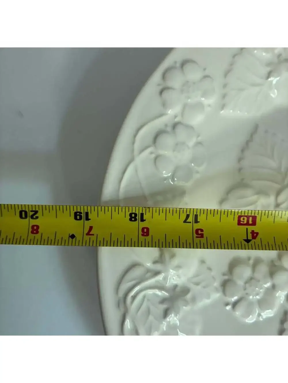 Large Vintage Made in Portugal White Embossed Strawberry Vine Serving Platter